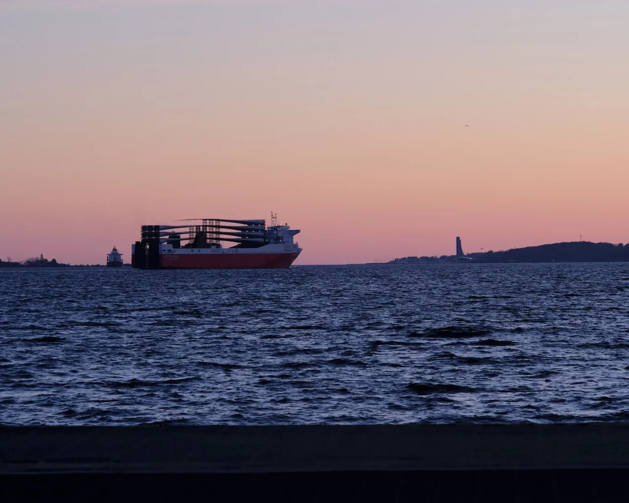 cargo ship left the Kiel Holtenau locks and is heading to the Baltic Sea